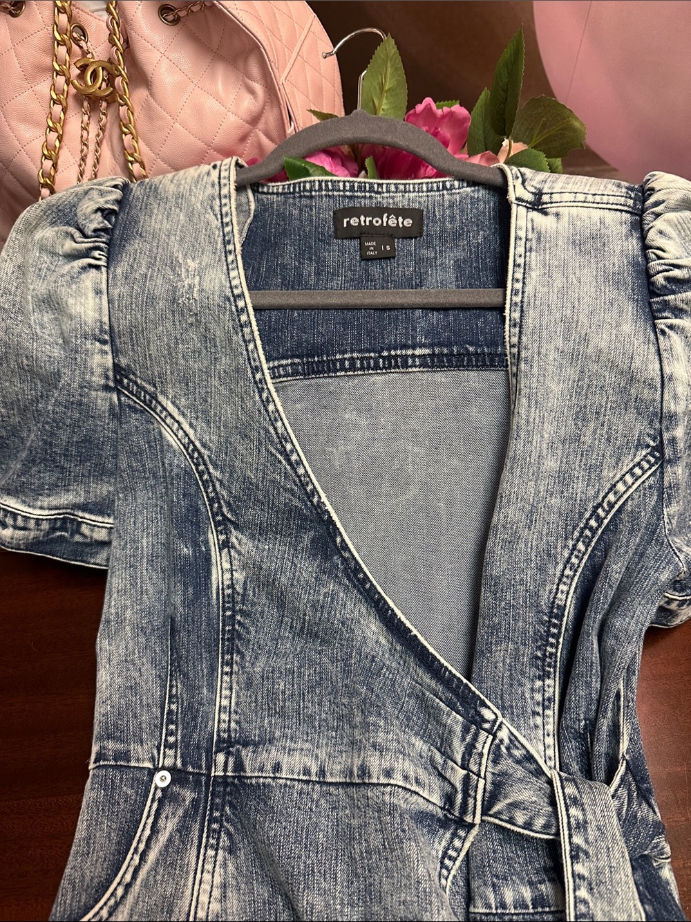 Retrofete Acid-Wash Denim Wrap Dress in Light Blue by Retrofete - Picture 2 of 11